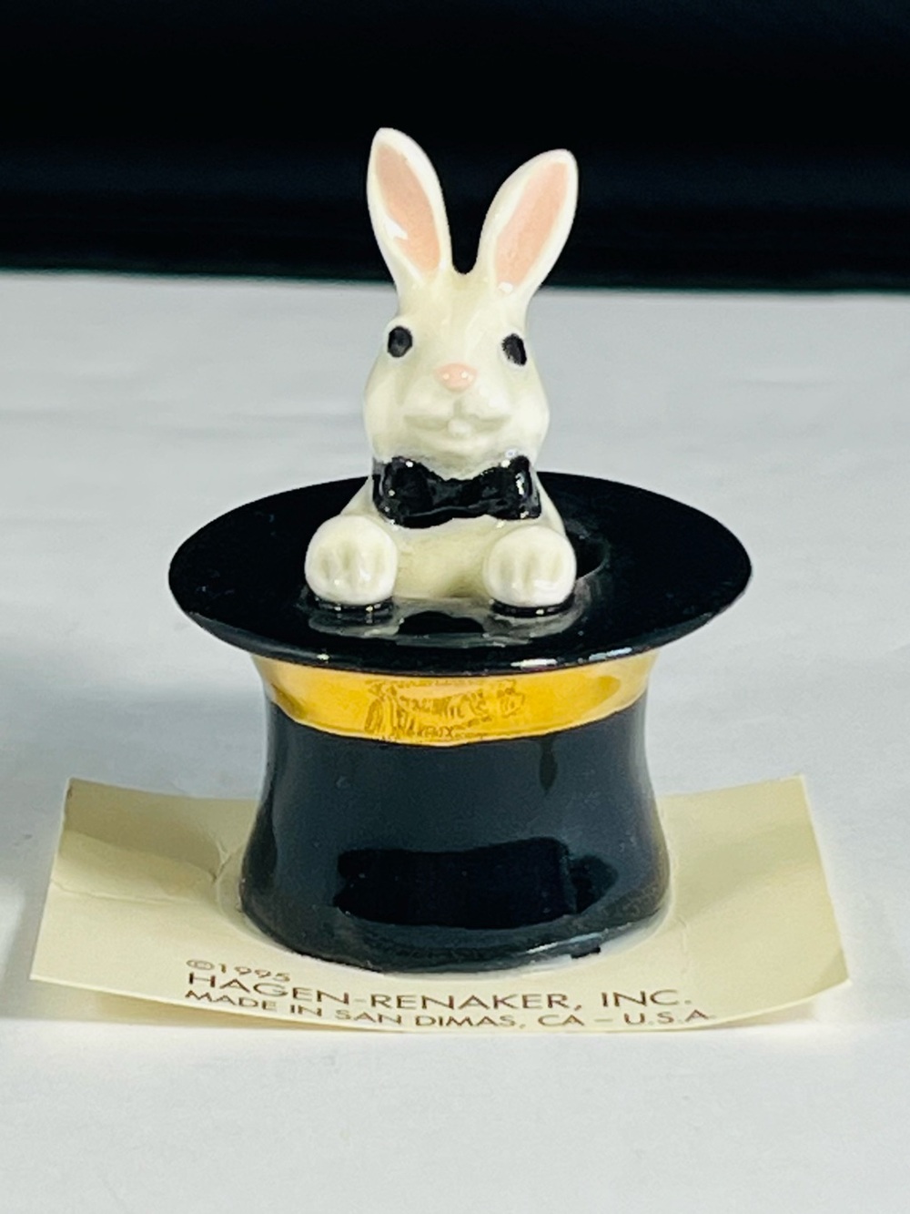 Vintage Hagen Renaker White Bunny Rabbit Magic Magician Hat Miniature Figurine